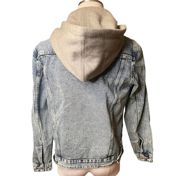 BlankNYC Men’s Jean Jacket Zip Off Hoodie NWT Medium Trucker Acid Wash - Picture 4 of 11